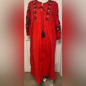 Valzera cotton embroidered Red midi dress size Large